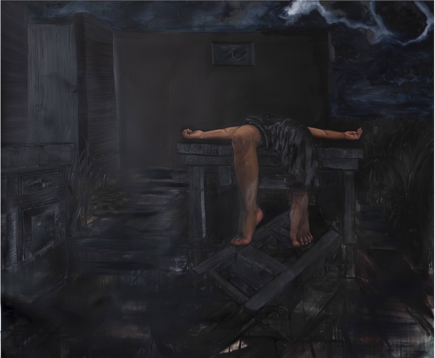 Reckoning In The Kitchen. Oil on Canvas. 2025 62inx50in